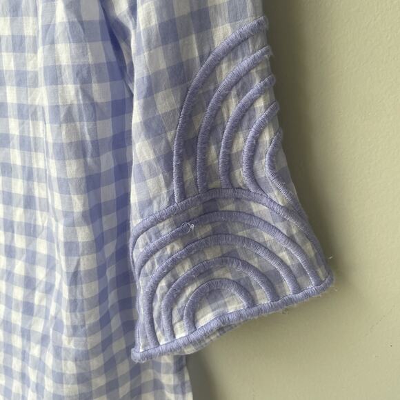 Talbots Popover Top Gingham Plaid Women’s Periwinkle Embroidered Boho Size SP - Picture 6 of 6